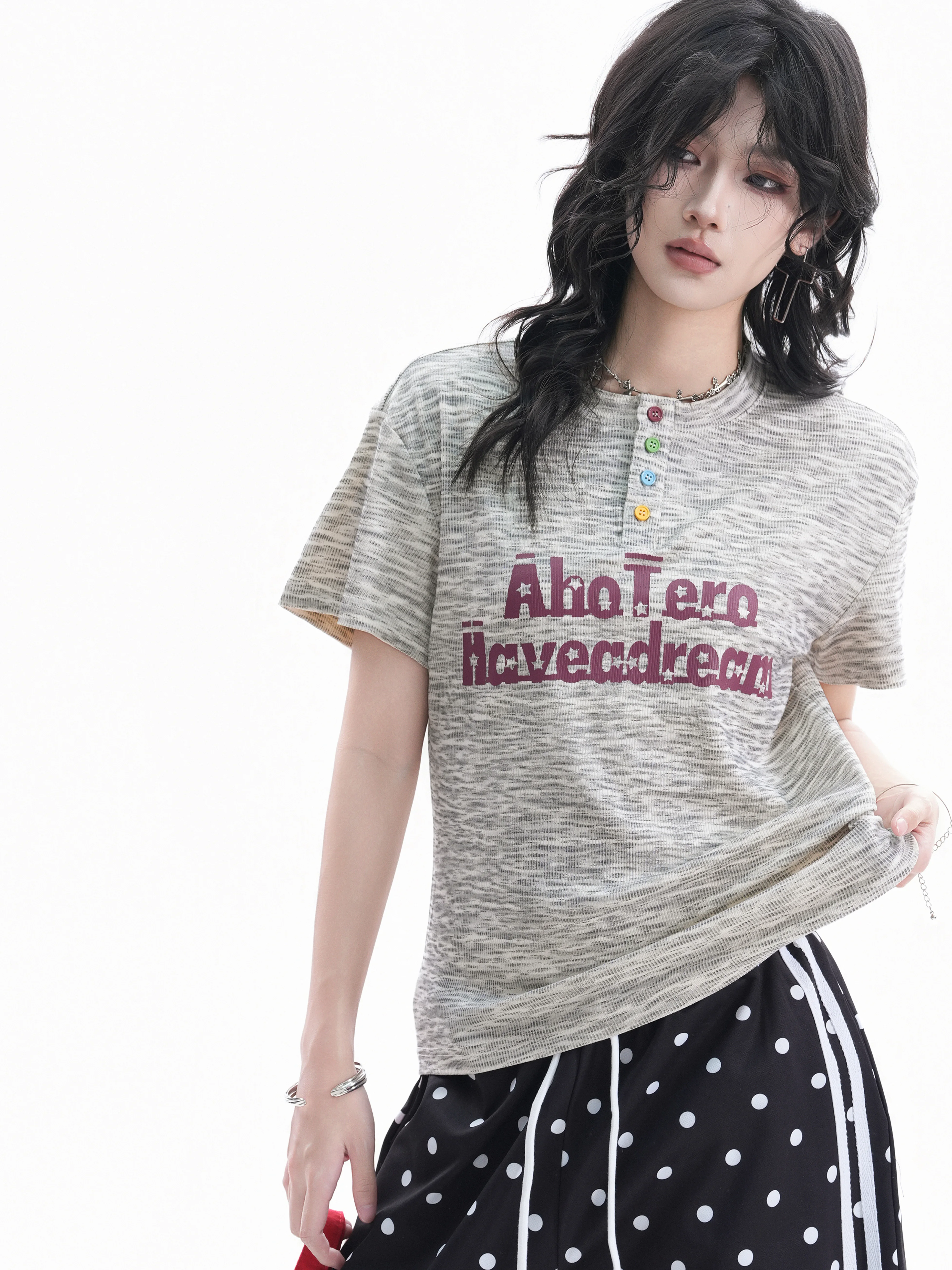 Retro American Stripe Letter Print Henry Collar Short Sleeve T-Shirt Women's Short Style Cotton Polyester Blend Top
Retro American Stripe Letter Print Henry Collar Short Sleeve T-Shirt Women's Short Style Cotton Polyester Blend Top