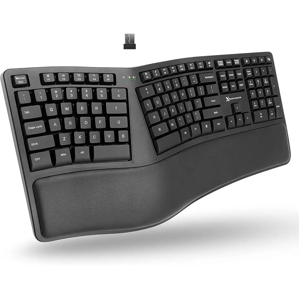 Ergonomic Wireless Keyboard with Cushioned Wrist Rest - Comfortable Typing for Extended Use - Split Design for Laptops, PCs, and