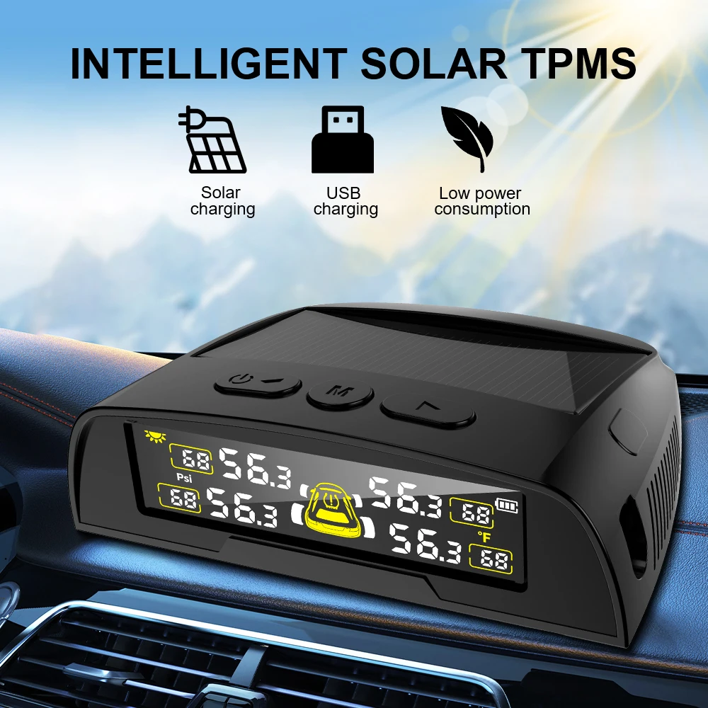 4 Exteral Sensors Tyre Temperature Monitor Digital Display USB / Solar TPMS Universal Car Tire Pressure Monitoring System
4 Exteral Sensors Tyre Temperature Monitor Digital Display USB / Solar TPMS Universal Car Tire Pressure Monitoring System