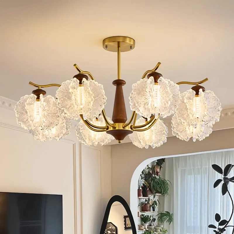 Living room chandelier antique French retro premium petal bedroom light walnut color
Living room chandelier antique French retro premium petal bedroom light walnut color