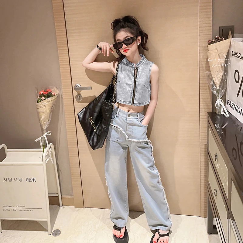 Fashion Teens Clothing Summer Girl Sweet Strap Zip Design Short Jacket Vest Top + Jeans 2pcs Streetwear Girls Outfits Sets 11 12
Fashion Teens Clothing Summer Girl Sweet Strap Zip Design Short Jacket Vest Top + Jeans 2pcs Streetwear Girls Outfits Sets 11 12