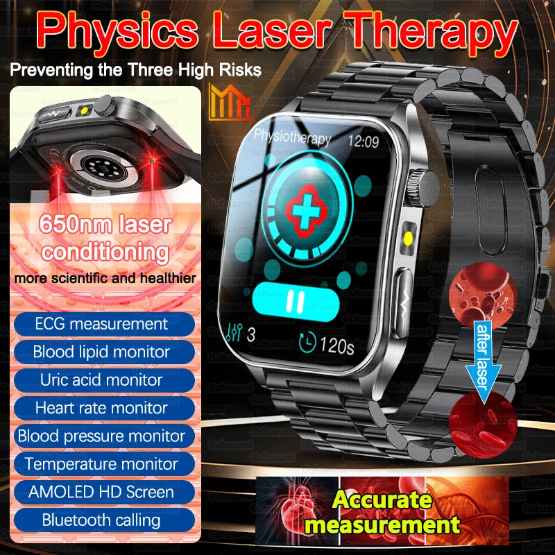 Men Laser Therapy Health Smartwatch Sapphire Glass Screen Blood Pressure Blood Lipids Uric Acid ECG+PPG smartwatch BT Call Clock
Men Laser Therapy Health Smartwatch Sapphire Glass Screen Blood Pressure Blood Lipids Uric Acid ECG+PPG smartwatch BT Call Clock