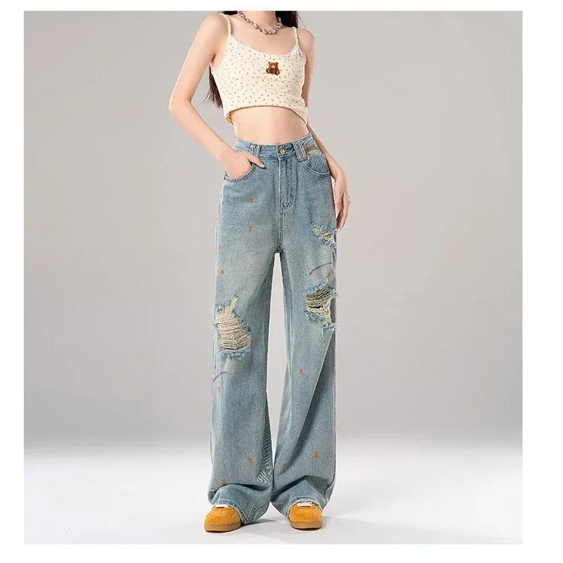 Women's Paint Graffiti Holes Vintage Jeans Street Cool Girl Bottoms Wide Legs Pants Female Distressed Baggy Denim Trousers 3XL
Women's Paint Graffiti Holes Vintage Jeans Street Cool Girl Bottoms Wide Legs Pants Female Distressed Baggy Denim Trousers 3XL
