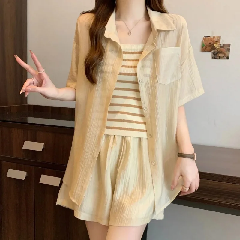 Solid Loose 3 Piece Outfit Short Sleeve Shirt Vest And Shorts Casual Summer Sets
Solid Loose 3 Piece Outfit Short Sleeve Shirt Vest And Shorts Casual Summer Sets