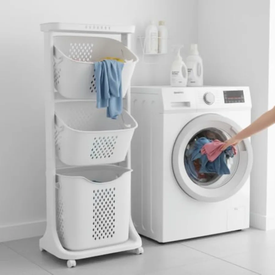 Rolling Laundry Basket with Wheels, 3 Tier White Laundry Hamper Sorter, Dirty Clothes Basket with Portable Storage Baskets for
Rolling Laundry Basket with Wheels, 3 Tier White Laundry Hamper Sorter, Dirty Clothes Basket with Portable Storage Baskets for