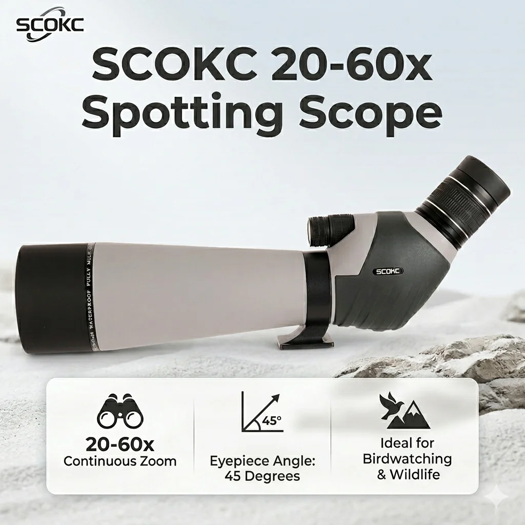 SCOKC 20-60x60 Spotting Scope High Power Zoom Telescope 45° Angled Eyepiece BAK4 Prism HD Waterproof for Bird Watching Hunting
SCOKC 20-60x60 Spotting Scope High Power Zoom Telescope 45° Angled Eyepiece BAK4 Prism HD Waterproof for Bird Watching Hunting
