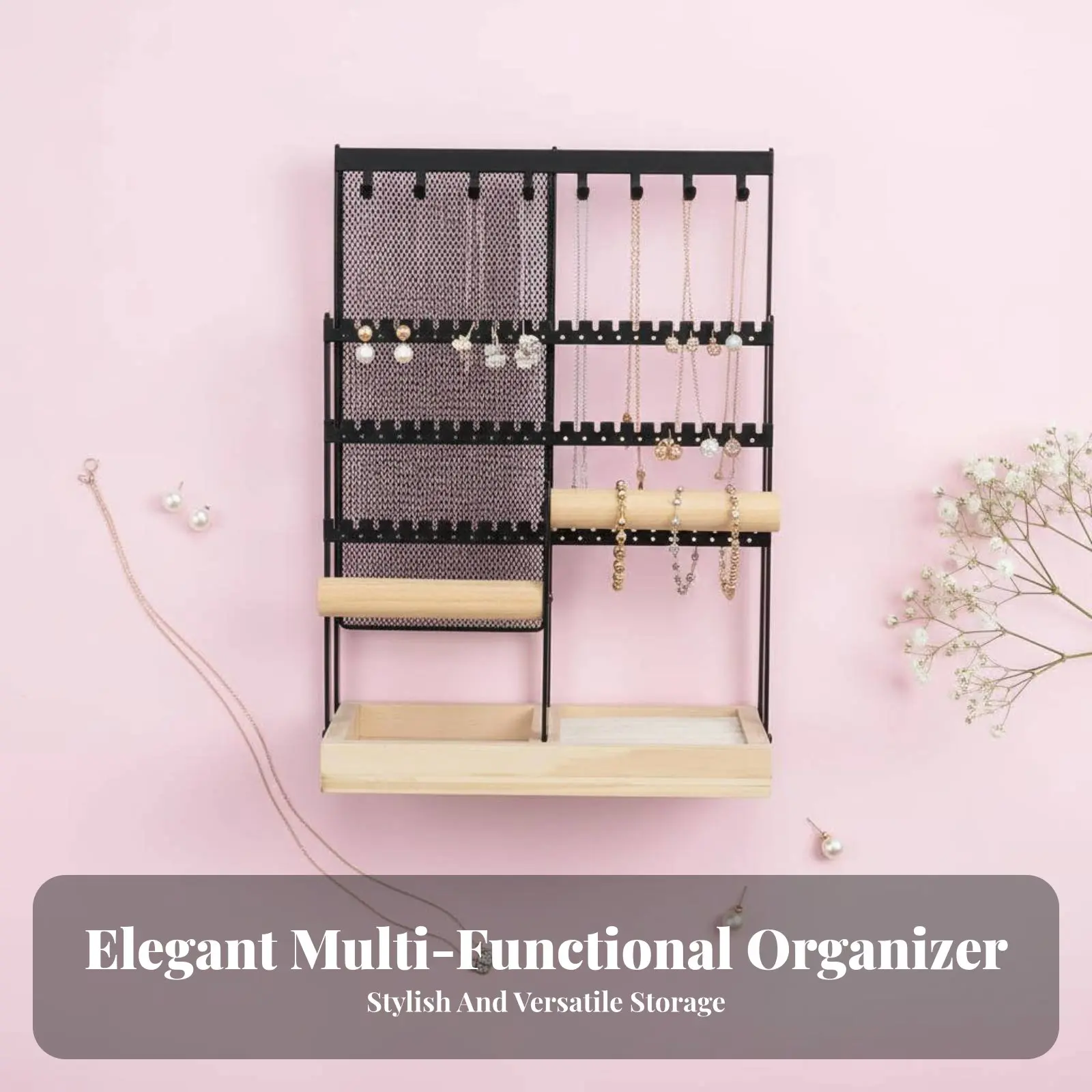 Earring Holder Mesh Rack Easy Assembly Jewelry Display Rack Necklace and Earring Holder Rust-Resistant Necklace Bracelet Tree