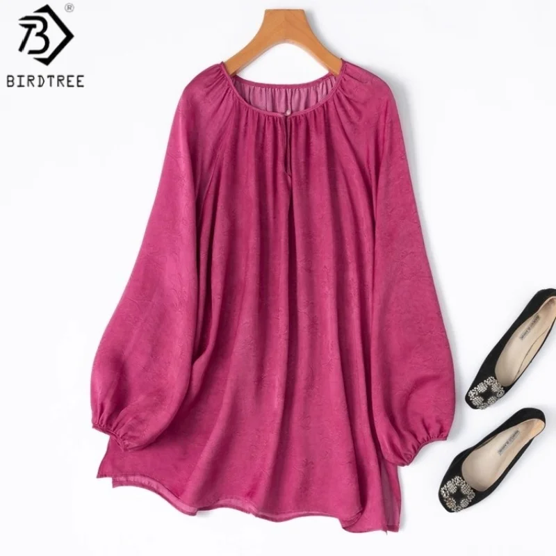 Birdtree 20MM 100% Mulberry Silk Rose Pink Shirt,Women Jacquard Plain Satin Lantern Sleeve O-neck Grass Dyeing Blouse T58534JF
Birdtree 20MM 100% Mulberry Silk Rose Pink Shirt,Women Jacquard Plain Satin Lantern Sleeve O-neck Grass Dyeing Blouse T58534JF