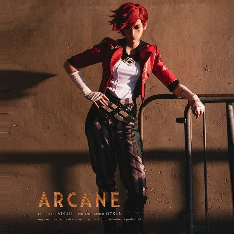 Arcane Vi Cosplay Costume LOL Spiky Pink Short Hair Wig Tattoo Arm Sleeves Fist Red Gray Crop Top Biker Pants For Women
Arcane Vi Cosplay Costume LOL Spiky Pink Short Hair Wig Tattoo Arm Sleeves Fist Red Gray Crop Top Biker Pants For Women