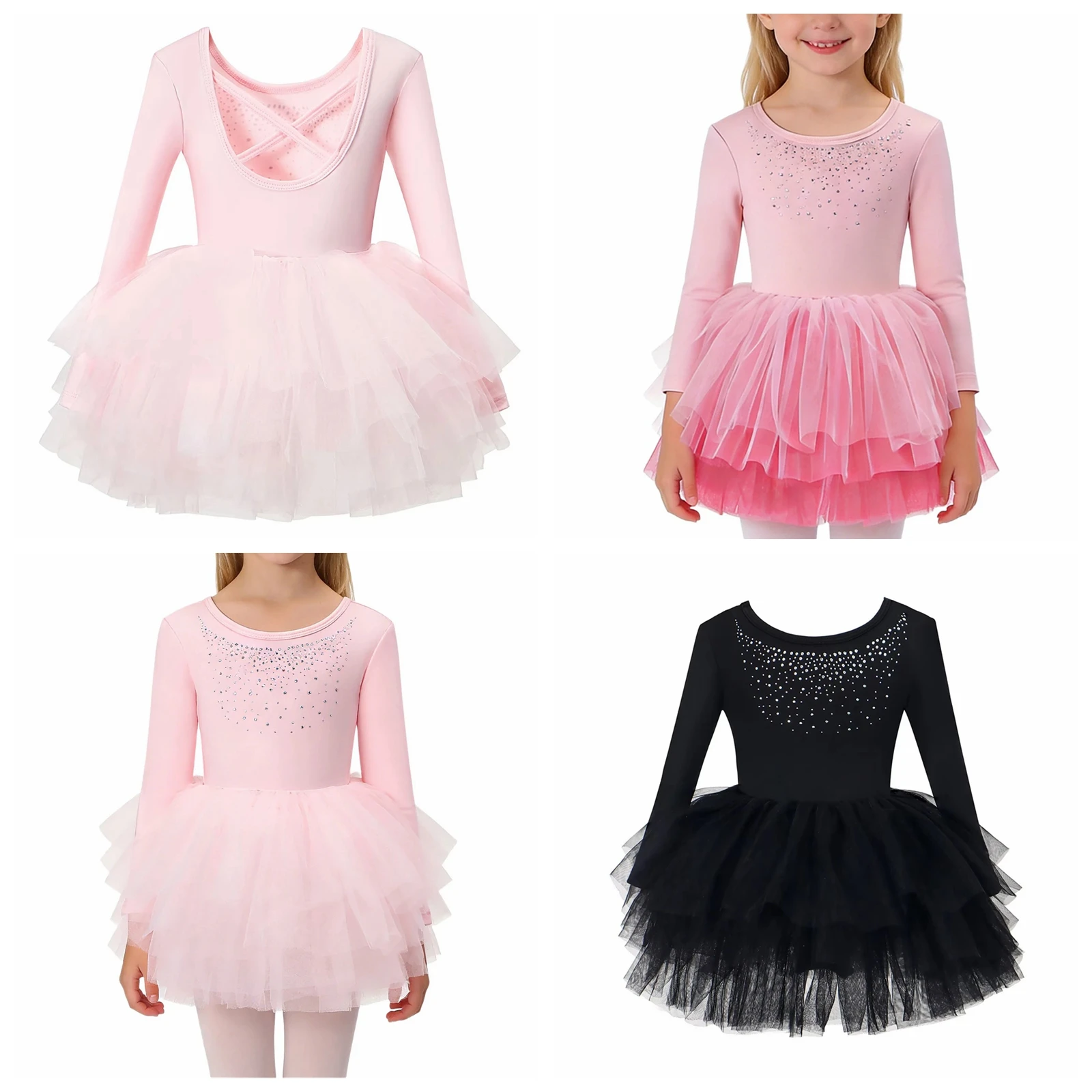 Kids Girls Long Sleeve Ballet Leotard Dress Glittery Rhinestones Tutu Ballerina Layered Tulle Dress Dance Performance Clothes
Kids Girls Long Sleeve Ballet Leotard Dress Glittery Rhinestones Tutu Ballerina Layered Tulle Dress Dance Performance Clothes