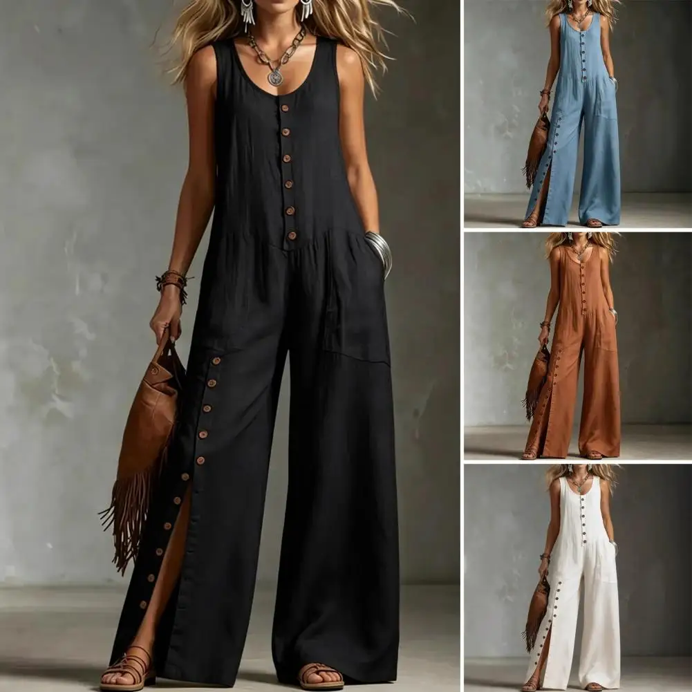 Women Jumpsuit Women Button Down Jumpsuit Wide Leg Romper Summer Overall with Pockets Lightweight Crew Neck Outfit Relaxed Fit
Women Jumpsuit Women Button Down Jumpsuit Wide Leg Romper Summer Overall with Pockets Lightweight Crew Neck Outfit Relaxed Fit
