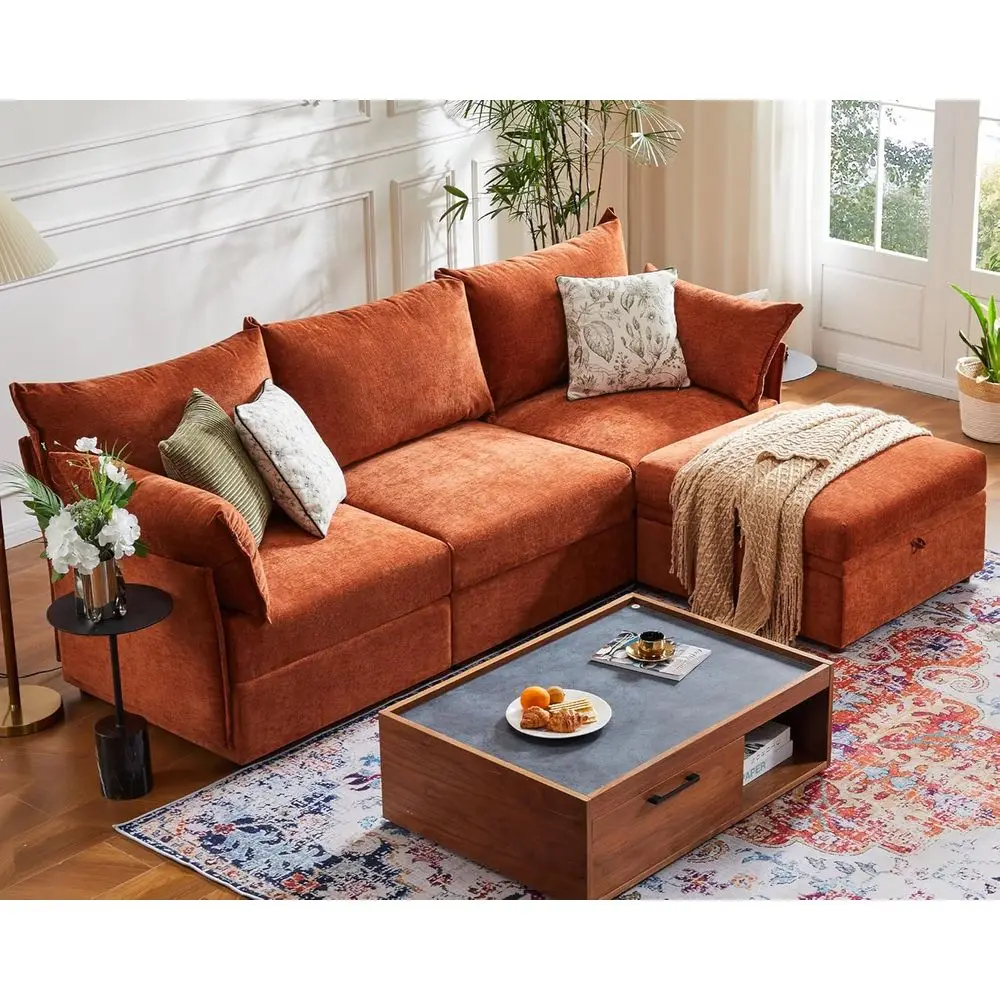 L-Shaped 3-Seat Sofa Set with Storage Ottoman, DIY Terracotta Chenille Couch for Living Room
L-Shaped 3-Seat Sofa Set with Storage Ottoman, DIY Terracotta Chenille Couch for Living Room