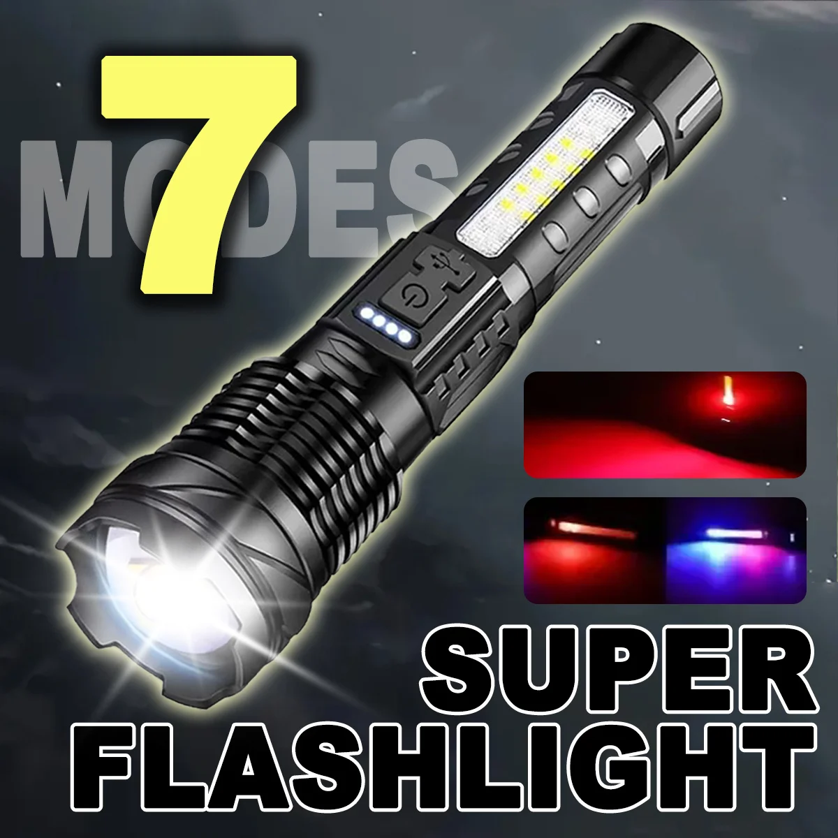 Светодиодный фонарик высокой мощности, 7 режимов, встроенный аккумулятор, USB перезаряжаемый сильный свет, тактический фонарь, уличный светильник для кемпинга и пешего туризма
Светодиодный фонарик высокой мощности, 7 режимов, встроенный аккумулятор, USB перезаряжаемый сильный свет, тактический фонарь, уличный светильник для кемпинга и пешего туризма