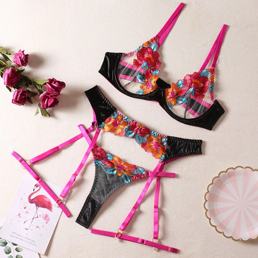 Floral Erotic Women Sexy Lingerie Bra Thong Garter Set 4 Pieces Transparent Lace Bikini Underwear Ladies Breathable Panties
Floral Erotic Women Sexy Lingerie Bra Thong Garter Set 4 Pieces Transparent Lace Bikini Underwear Ladies Breathable Panties