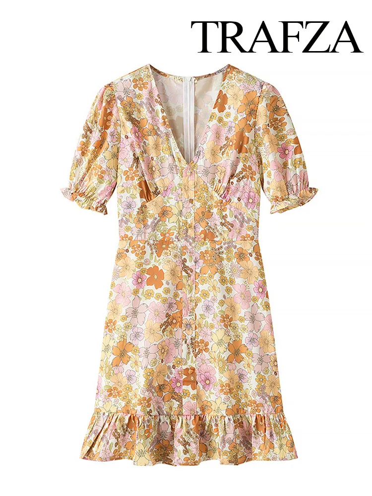 TRAFZA Women's 2025 Summer New V-Neck Puff Sleeve Print Short Sleeve Slim Dress Female Elegant Seaside Vacation Sexy Dress Mujer
TRAFZA Women's 2025 Summer New V-Neck Puff Sleeve Print Short Sleeve Slim Dress Female Elegant Seaside Vacation Sexy Dress Mujer