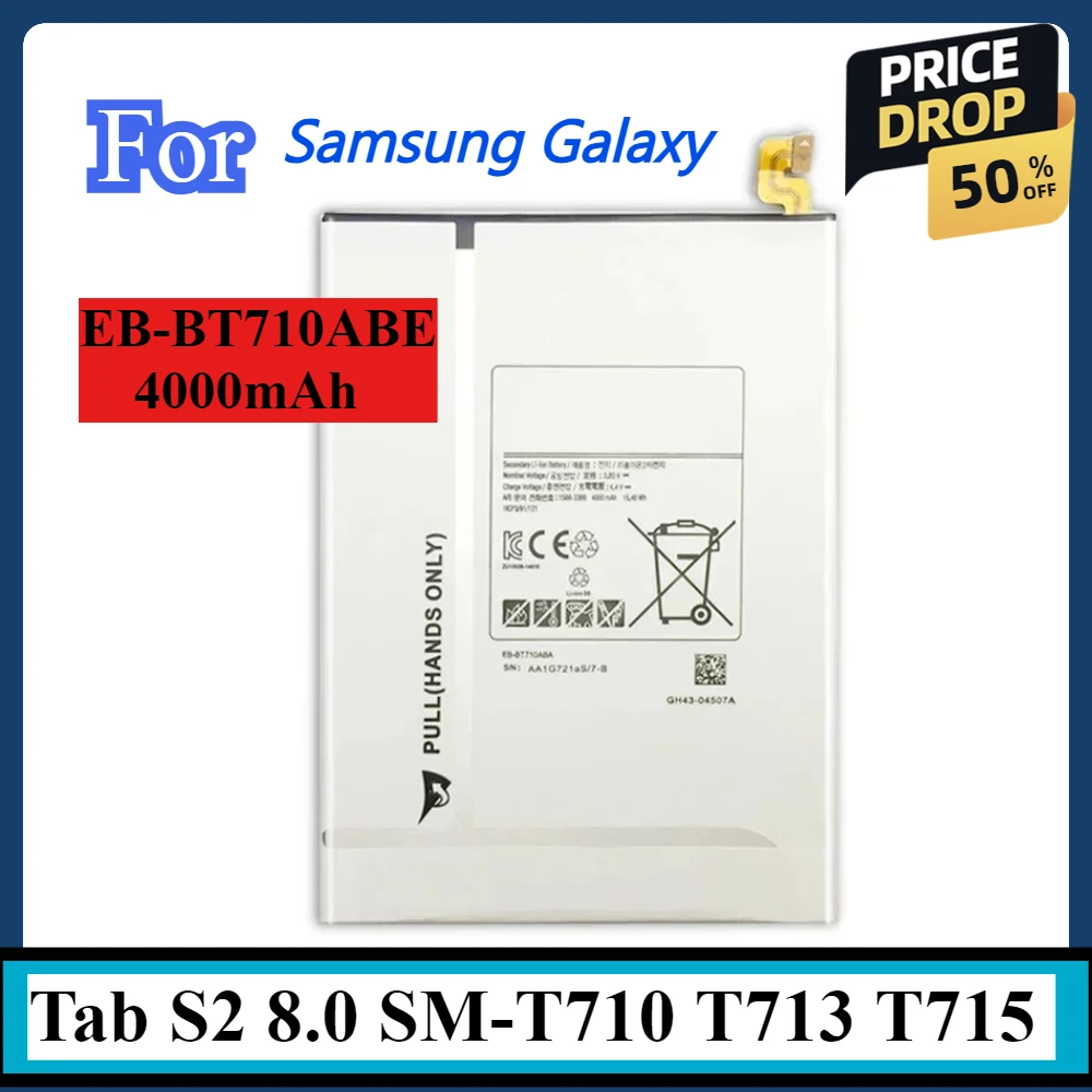 For Samsung Galaxy 4000mAh EB-BT710ABE Tablet Portable Battery Tab S2 8.0 SM-T710 T713 T715 Tablet Battery
For Samsung Galaxy 4000mAh EB-BT710ABE Tablet Portable Battery Tab S2 8.0 SM-T710 T713 T715 Tablet Battery