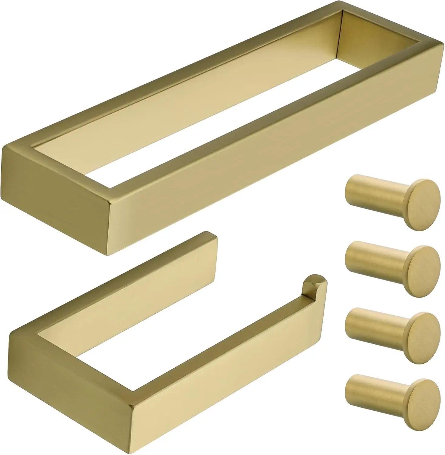 6-Piece Bathroom Hardware Set Gold, 10" Towel Bar, Toilet Paper Holder & 4 Hooks, SUS304 Stainless Steel
6-Piece Bathroom Hardware Set Gold, 10" Towel Bar, Toilet Paper Holder & 4 Hooks, SUS304 Stainless Steel