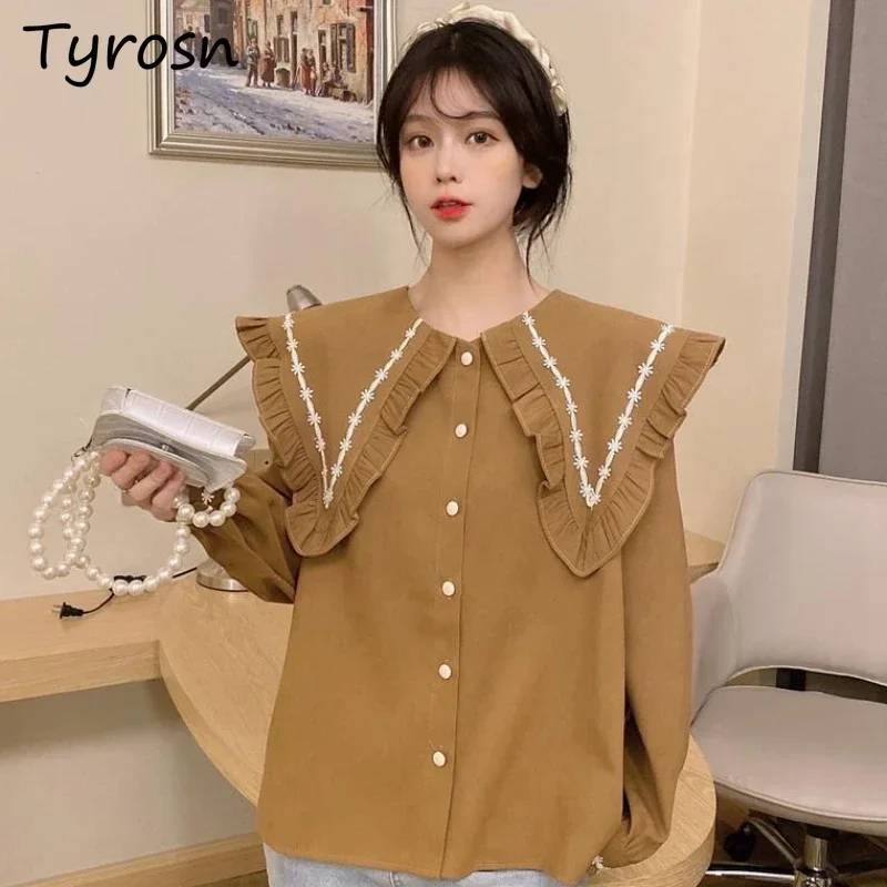 Shirts Women Ruffles Sweet Panelled Tops Loose Girlish French Style Peter Pan Collar Tender Holiday High Street Fashion Autumn
Shirts Women Ruffles Sweet Panelled Tops Loose Girlish French Style Peter Pan Collar Tender Holiday High Street Fashion Autumn