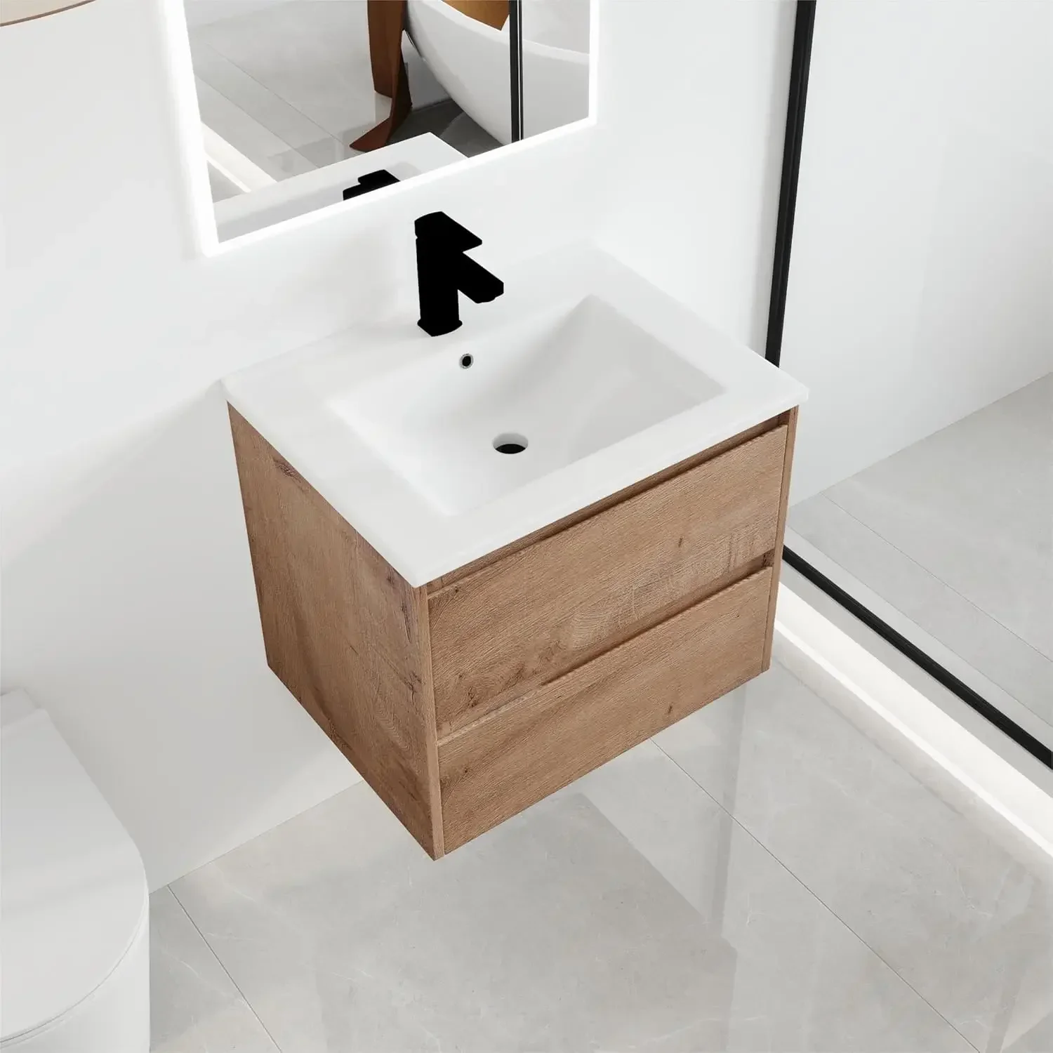 24" Floating Bathroom Vanity with Sink, 24 Inch Single Sink Wall Mounted Bathroom Vanity, with 2 Drawers
24" Floating Bathroom Vanity with Sink, 24 Inch Single Sink Wall Mounted Bathroom Vanity, with 2 Drawers