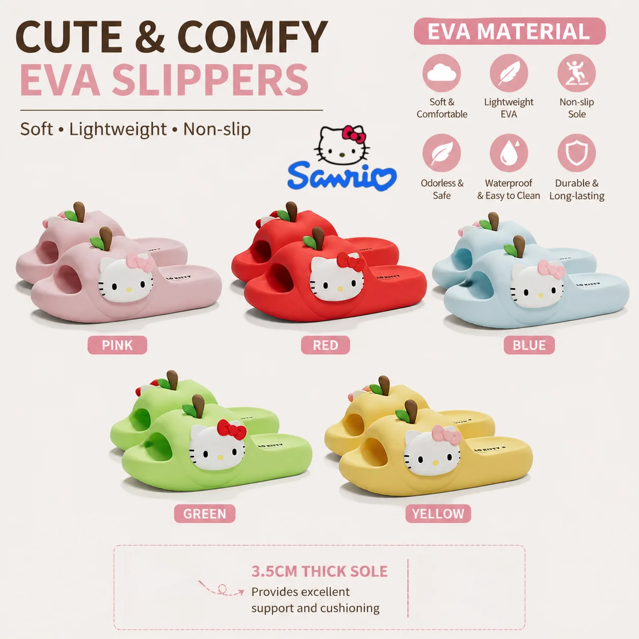 Sanrio Hello Kitty EVA material Apple Summer casualthick shoes slippers Slide sandals Teen girls Women Cute cartoon Outdoor Home
Sanrio Hello Kitty EVA material Apple Summer casualthick shoes slippers Slide sandals Teen girls Women Cute cartoon Outdoor Home