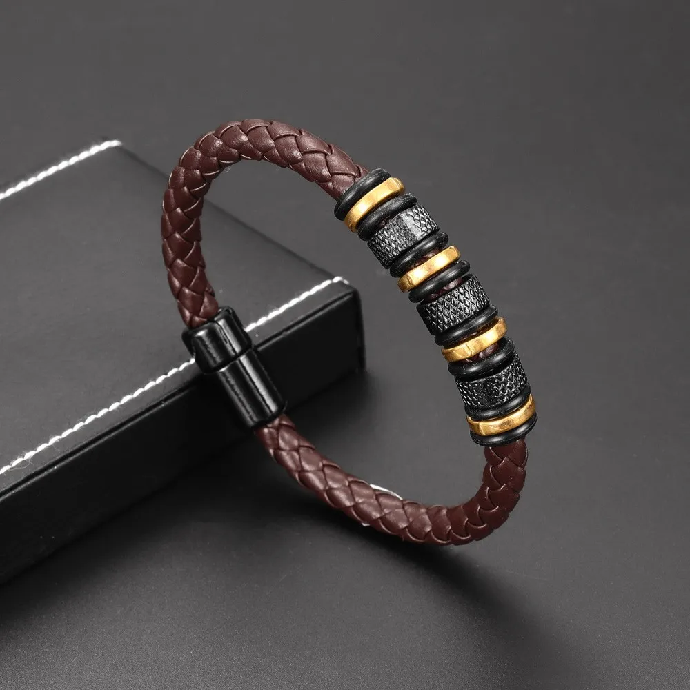 Trend Leather Woven Metal Beaded Bracelet Charming Men's Bracelet Magnetic Buckle Fashion Jewelry Accessories Festival Gifts
Trend Leather Woven Metal Beaded Bracelet Charming Men's Bracelet Magnetic Buckle Fashion Jewelry Accessories Festival Gifts