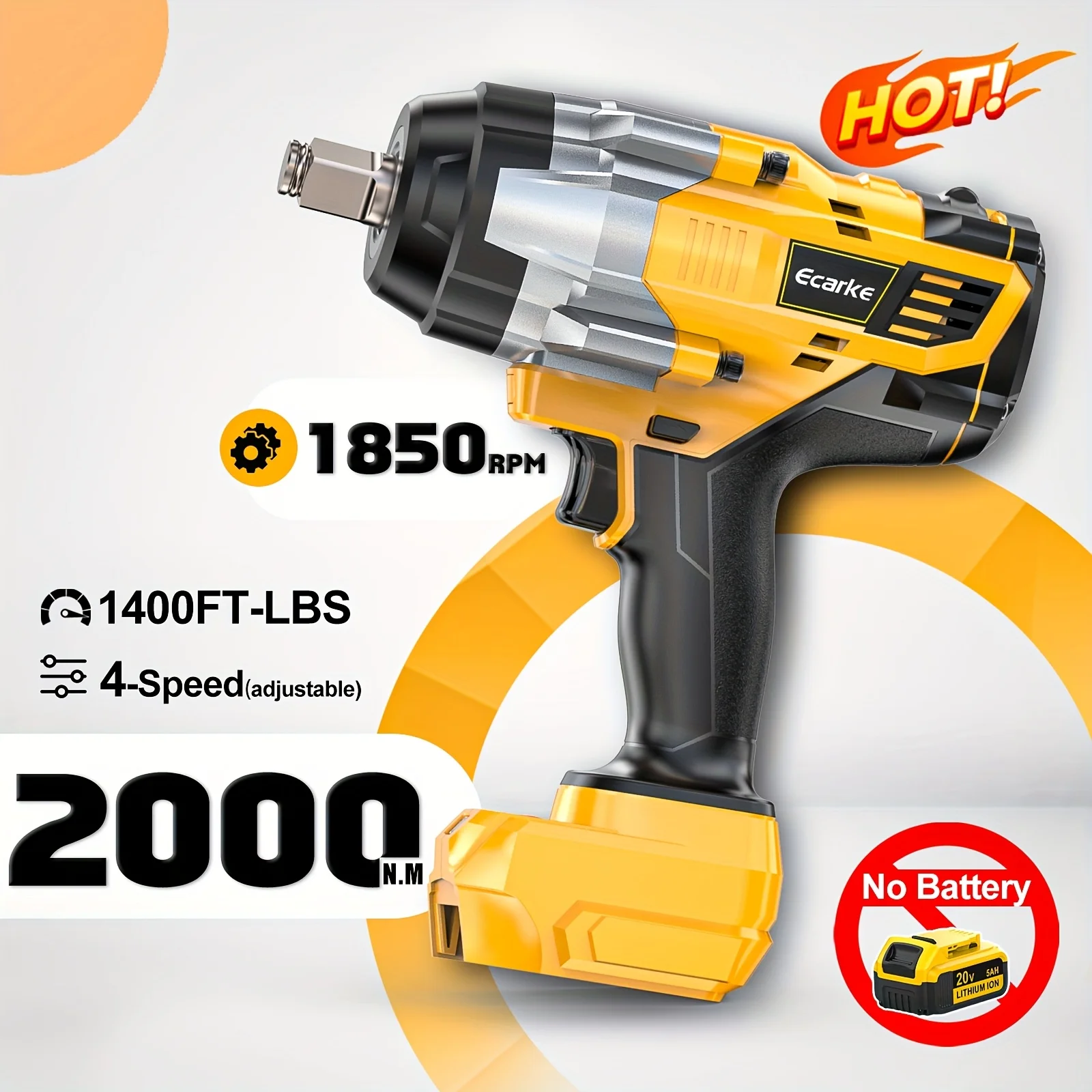 Ecarke Cordless Impact Wrench High Torque 1/2", Compatible for Dewalt 20V Battery, 1400 Ft-lbs (2000 Nm), Brushless Electric Impact Gun with 4 Modes & LED Light for Car/Truck/Mower, Birthday Tool Gifts (No Battery)
Ecarke Cordless Impact Wrench High Torque 1/2", Compatible for Dewalt 20V Battery, 1400 Ft-lbs (2000 Nm), Brushless Electric Impact Gun with 4 Modes & LED Light for Car/Truck/Mower, Birthday Tool Gifts (No Battery)
