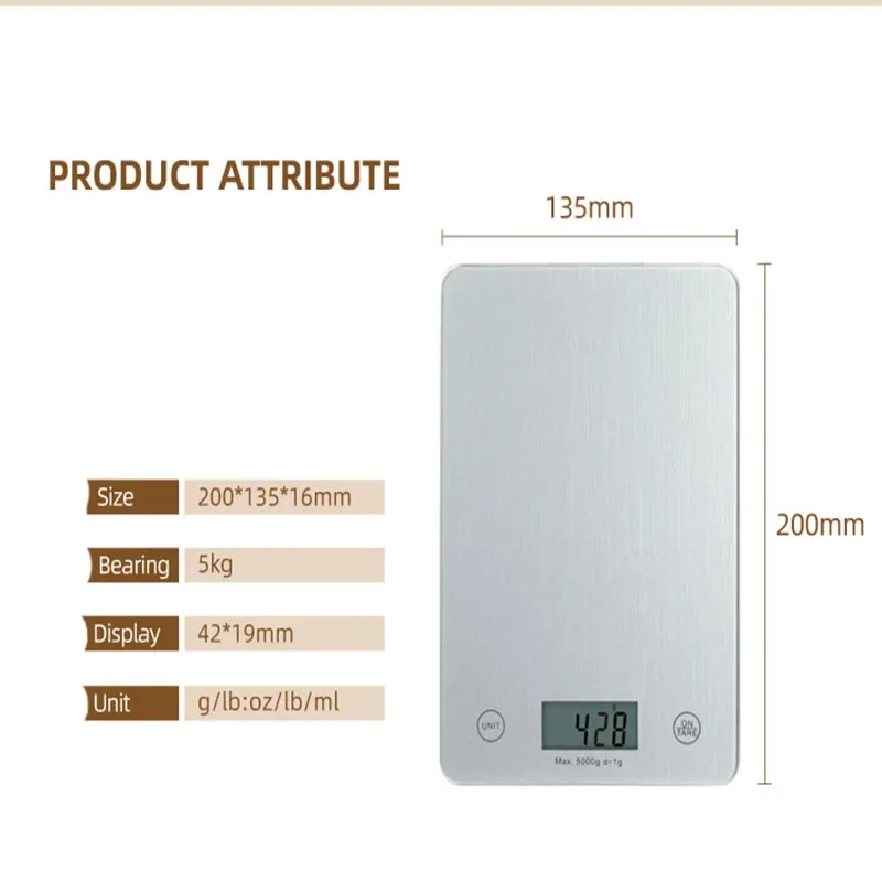 High Quality 5kg/1g Stainless steel electronic scale popular household food scale mini kitchen scale high precision baking elec
High Quality 5kg/1g Stainless steel electronic scale popular household food scale mini kitchen scale high precision baking elec