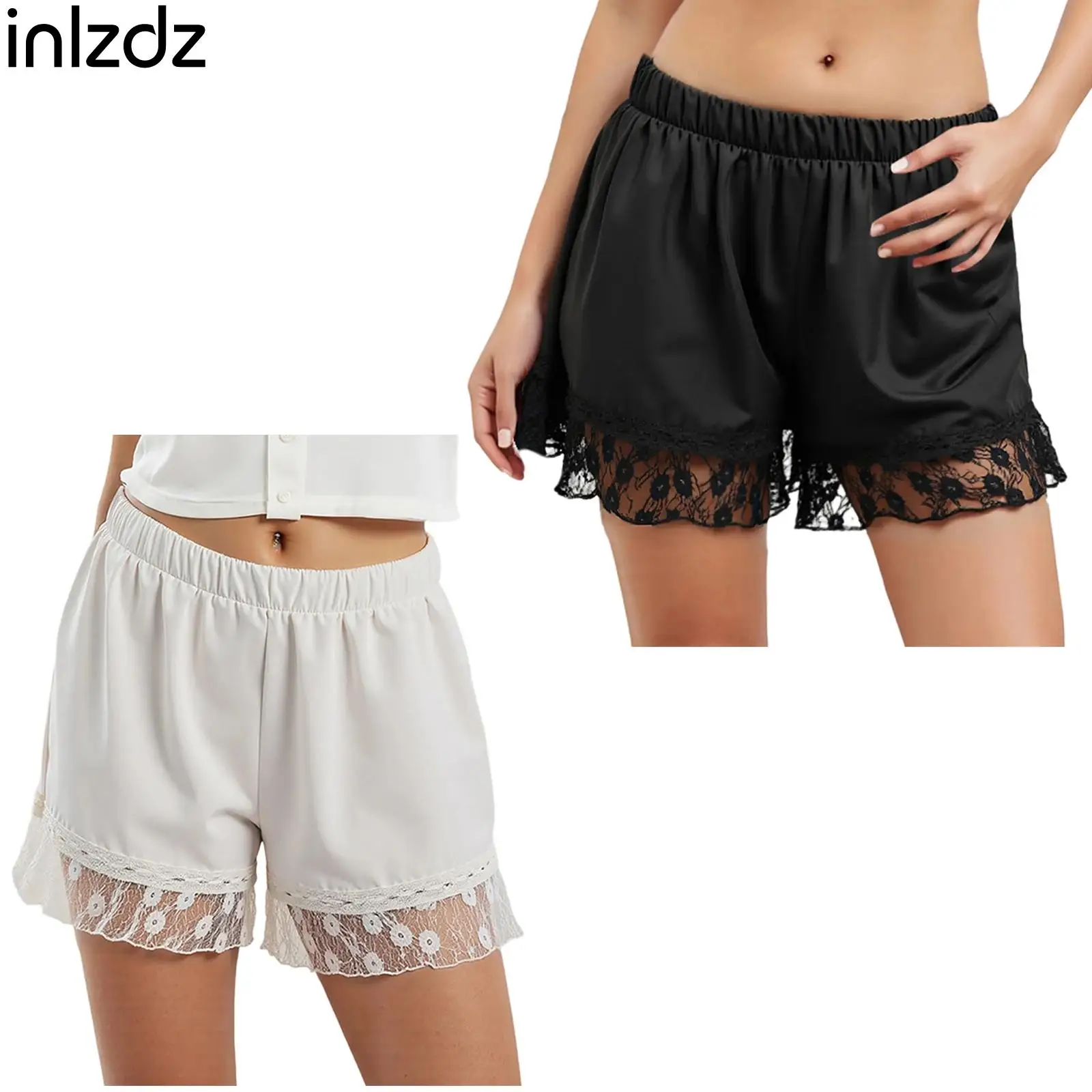 Floral Lace Trim Satiny Shorts Women Elastic Waistband Loose Pettipants Pajamas Bottoms Sleepwear for Everyday Casual Clothes
Floral Lace Trim Satiny Shorts Women Elastic Waistband Loose Pettipants Pajamas Bottoms Sleepwear for Everyday Casual Clothes
