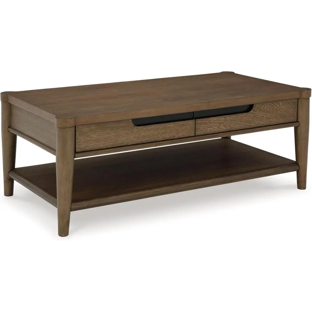 Contemporary 2-Drawer Coffee Table with Open Lower Shelf and Tapered Legs, Dark Brown
Contemporary 2-Drawer Coffee Table with Open Lower Shelf and Tapered Legs, Dark Brown