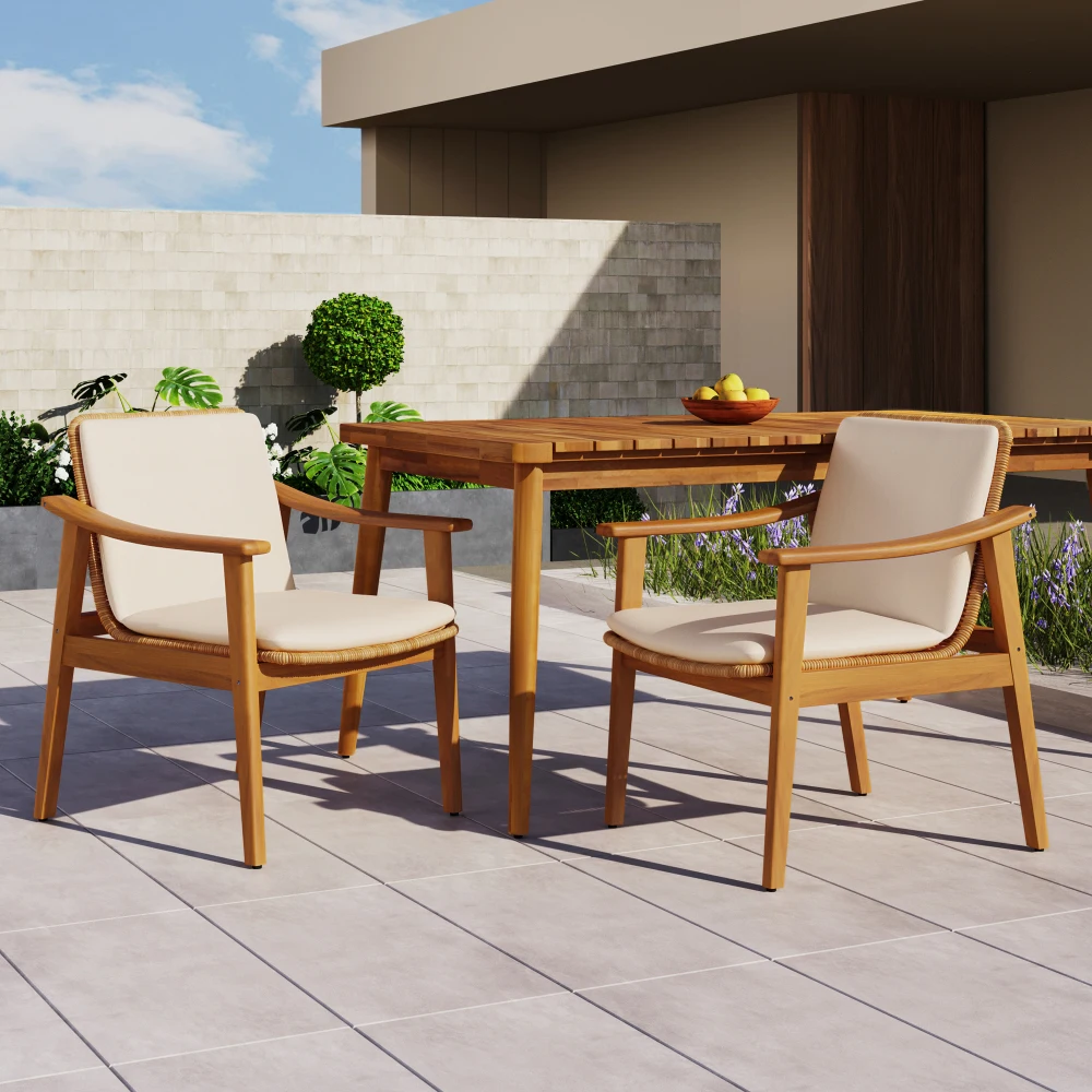 YQXH Outdoor Dining Chairs Set of 2, Teak Color Acacia Wood Frame, Brown PE Wicker, Beige Waterproof Cushion, Ideal for Patios,
YQXH Outdoor Dining Chairs Set of 2, Teak Color Acacia Wood Frame, Brown PE Wicker, Beige Waterproof Cushion, Ideal for Patios,
