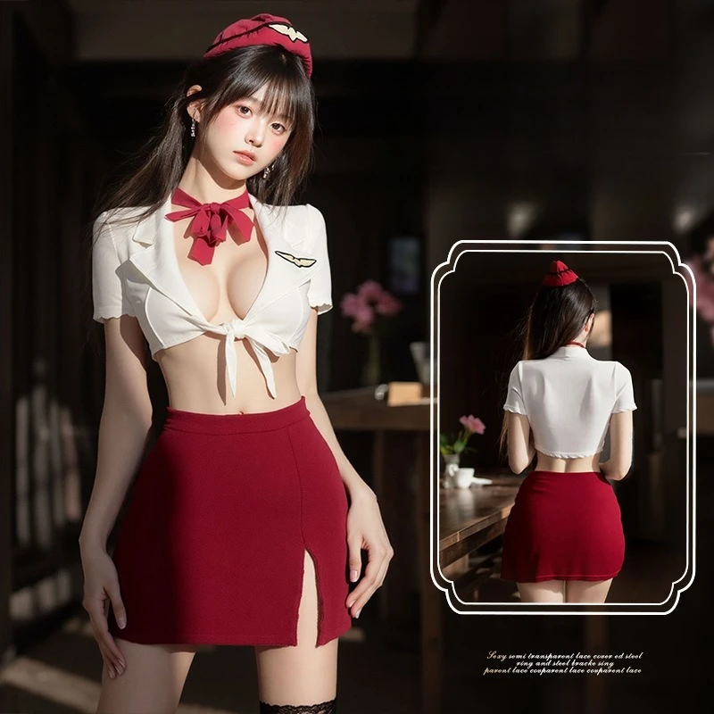 Женское эротическое белье, сексуальный комплект с глубоким V-образным вырезом без съема, ролевая полуночная кровать, искушение, униформа стюардессы Pure Desire 
Женское эротическое белье, сексуальный комплект с глубоким V-образным вырезом без съема, ролевая полуночная кровать, искушение, униформа стюардессы Pure Desire