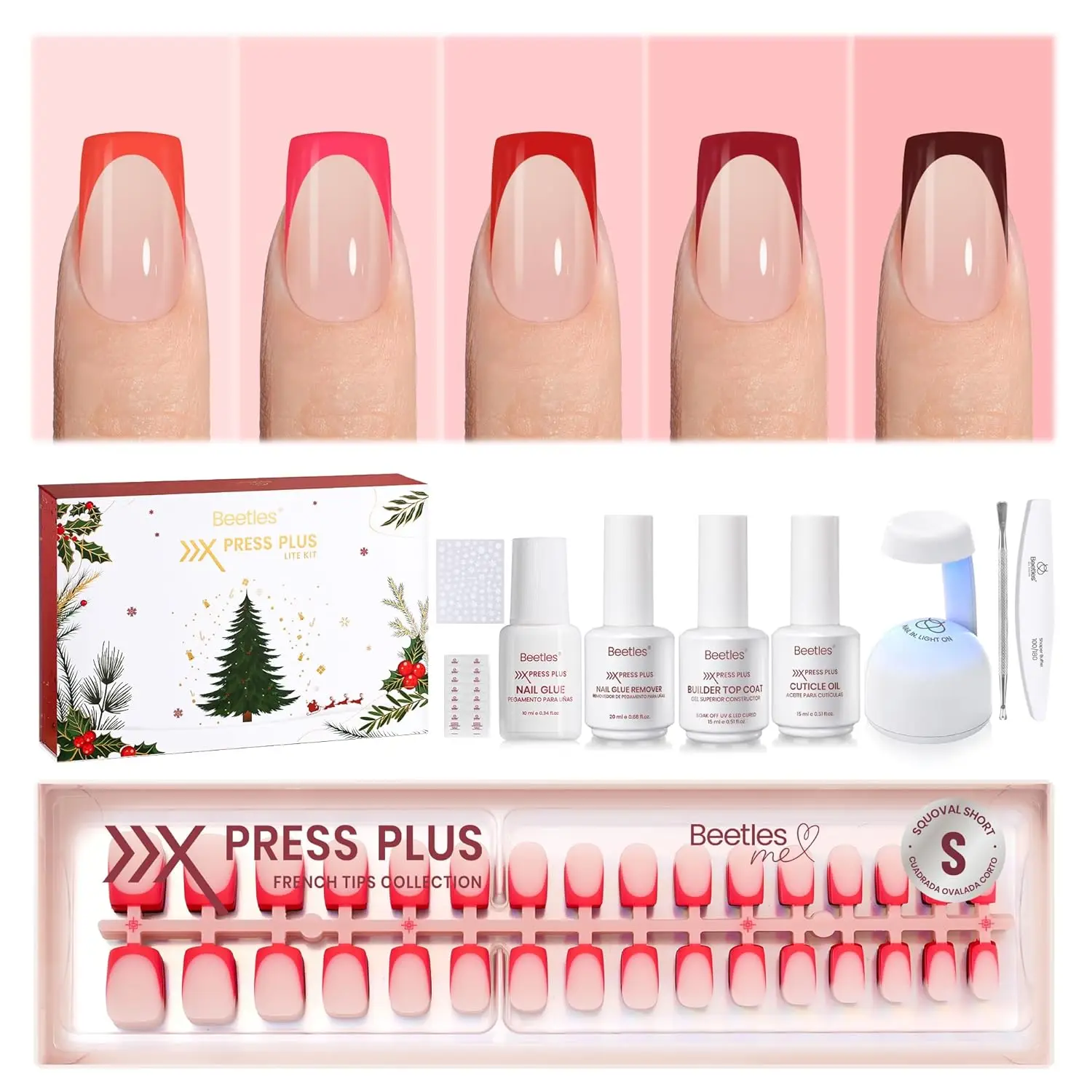 Red French Tip Press-On Nails Kit - 160Pcs, 16 Sizes with Glue, Remover, Lamp for Christmas DIY Manicure
Red French Tip Press-On Nails Kit - 160Pcs, 16 Sizes with Glue, Remover, Lamp for Christmas DIY Manicure