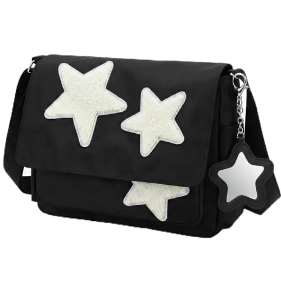 Y2K Messenger Bag for Women, Star Quilted Cute Messenger Bag with Star-shaped Mirror, Kawaii Tote Purse Shoulder Bag Black
Y2K Messenger Bag for Women, Star Quilted Cute Messenger Bag with Star-shaped Mirror, Kawaii Tote Purse Shoulder Bag Black