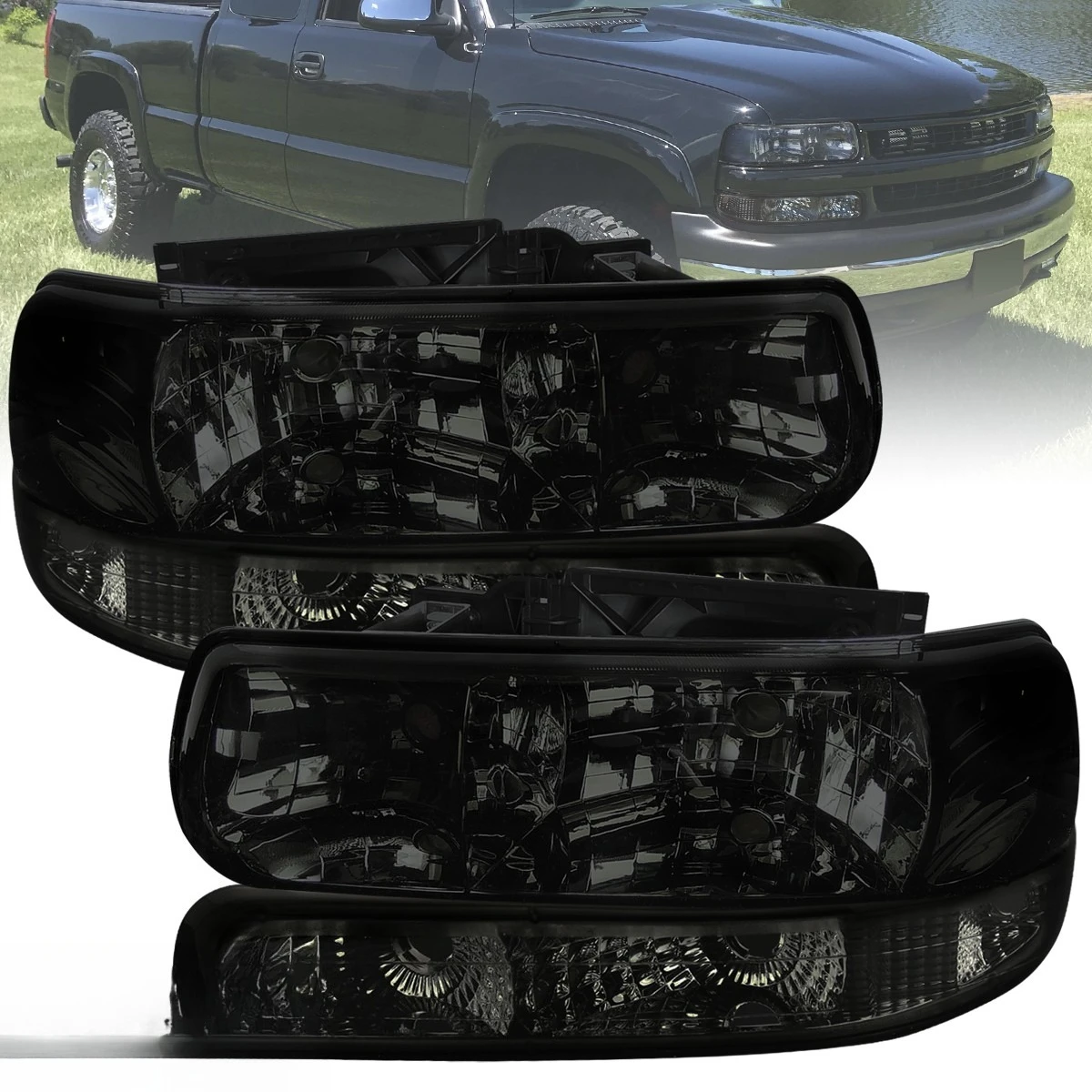 Smoke Headlights+Bumper Lamps Fits 1999-2002 Chevy Silverado 00-06 Tahoe Pair
Smoke Headlights+Bumper Lamps Fits 1999-2002 Chevy Silverado 00-06 Tahoe Pair