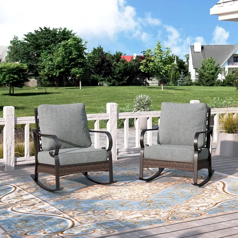 2-Piece Outdoor Metal Rocking Chairs with Cushions, Weather-Resistant, Suitable for Garden, Backyard, Deck, Lawn - Grey
2-Piece Outdoor Metal Rocking Chairs with Cushions, Weather-Resistant, Suitable for Garden, Backyard, Deck, Lawn - Grey
