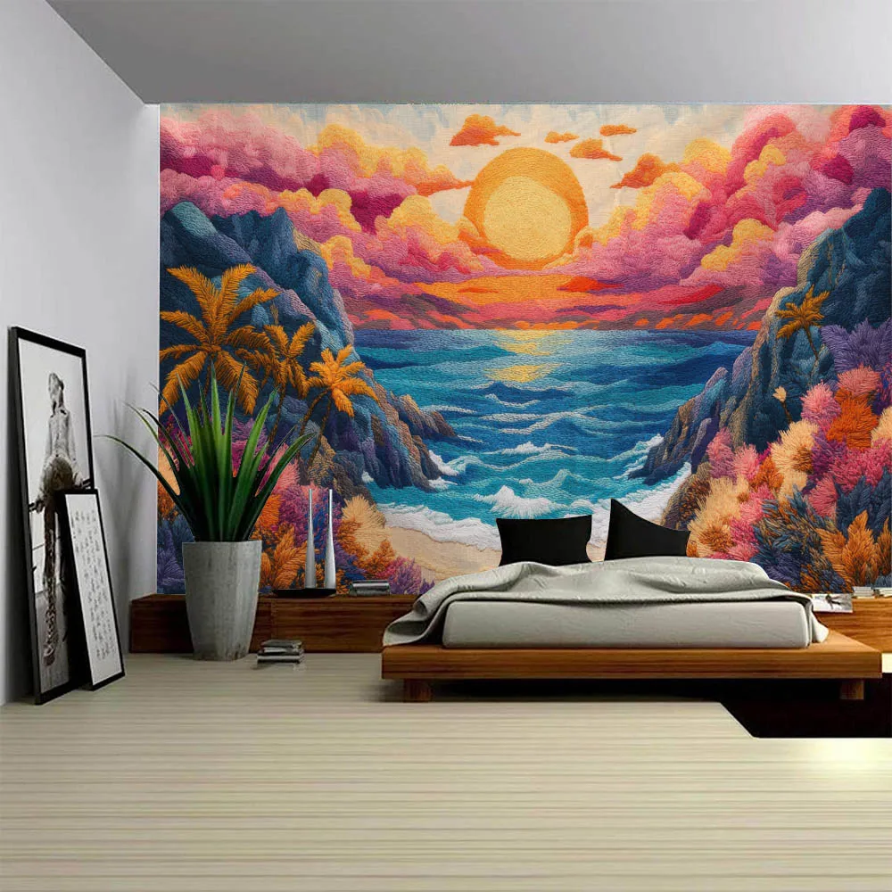 Sea Sunrise Landscape Tapestry Living Room Coconut Trees Sky Clouds Watercolor Painting Wall Hanging Dormitory Wall Decoration
Sea Sunrise Landscape Tapestry Living Room Coconut Trees Sky Clouds Watercolor Painting Wall Hanging Dormitory Wall Decoration