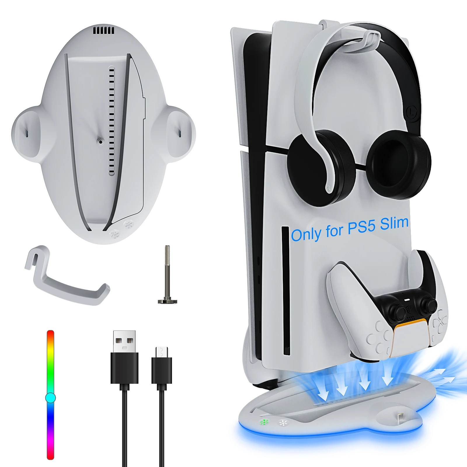 For PS5 Slim Stand Cooling Station With RGB LED Lighting for PS5 Slim Controller Quick Charger For PS5 Slim Disc Digital Version
For PS5 Slim Stand Cooling Station With RGB LED Lighting for PS5 Slim Controller Quick Charger For PS5 Slim Disc Digital Version
