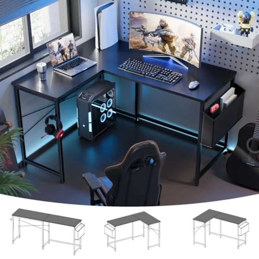 47 Inch Reversible L Shaped Gaming Desk Corner Computer Desk with Storage Bag Home Office Table for Writing Study Black
47 Inch Reversible L Shaped Gaming Desk Corner Computer Desk with Storage Bag Home Office Table for Writing Study Black
