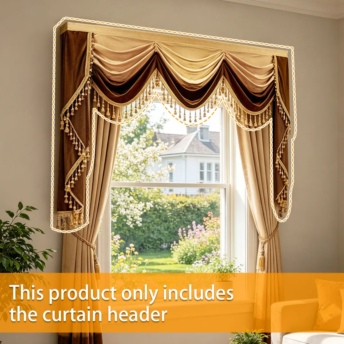 1pcs Luxury Double-Layer Wave Velvet Valance with Gold Beaded Tassels (Curtains Not Included)
1pcs Luxury Double-Layer Wave Velvet Valance with Gold Beaded Tassels (Curtains Not Included)