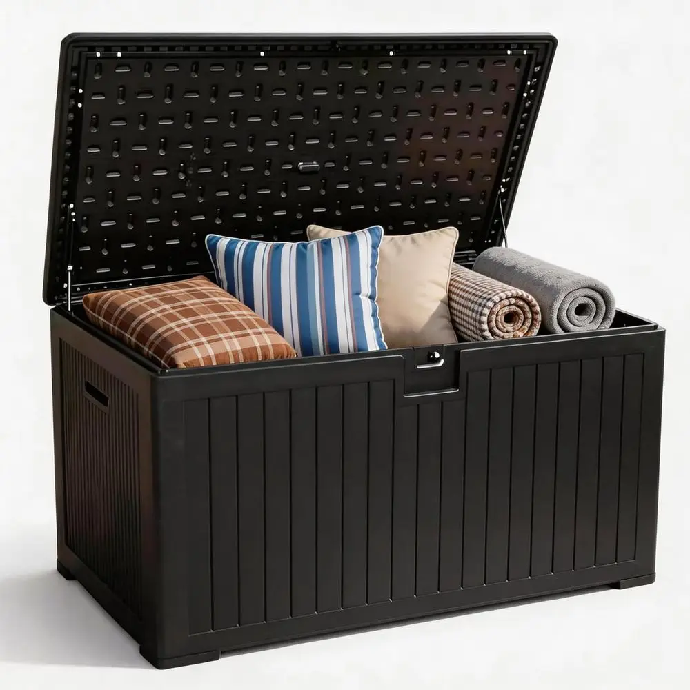 Extra Large 230 Gallon Weatherproof Outdoor Storage Box with Lock for Patio, Pool Equipment, and Cushions, Black
Extra Large 230 Gallon Weatherproof Outdoor Storage Box with Lock for Patio, Pool Equipment, and Cushions, Black