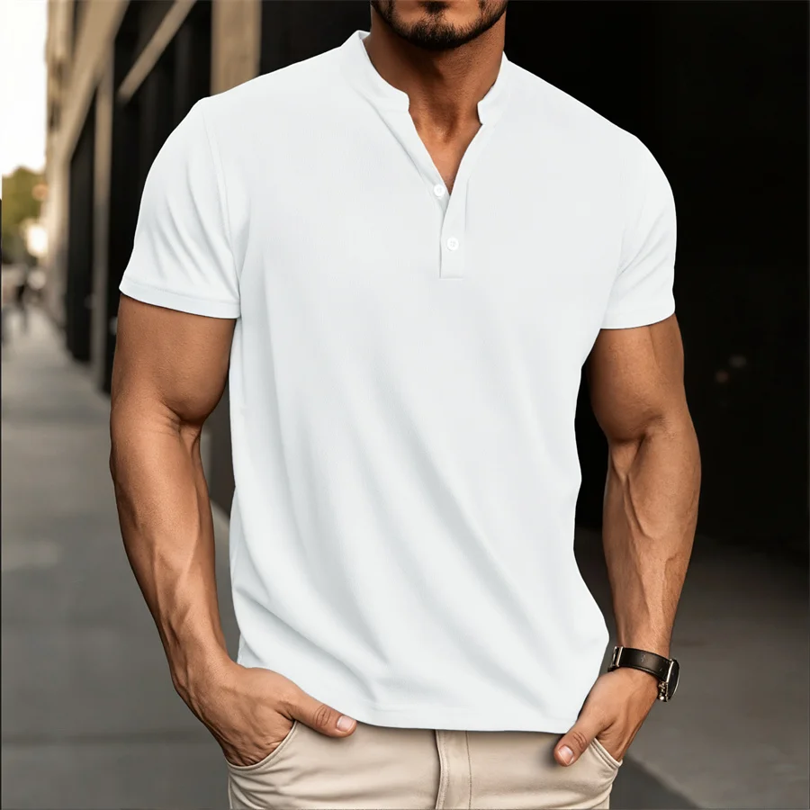 Summer New High-end Solid Color Striped Henry Shirt for Men's Summer Casual Fashion Comfortable Breathable T-shirt Top
Summer New High-end Solid Color Striped Henry Shirt for Men's Summer Casual Fashion Comfortable Breathable T-shirt Top
