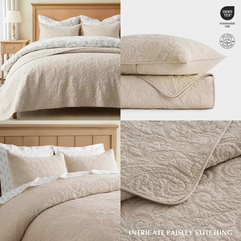 Cotton Paisley Quilt Set for Queen Bed - 3-Piece Prewashed Lightweight Bedspread with 2 Pillow Shams, Soft and Breathable
Cotton Paisley Quilt Set for Queen Bed - 3-Piece Prewashed Lightweight Bedspread with 2 Pillow Shams, Soft and Breathable