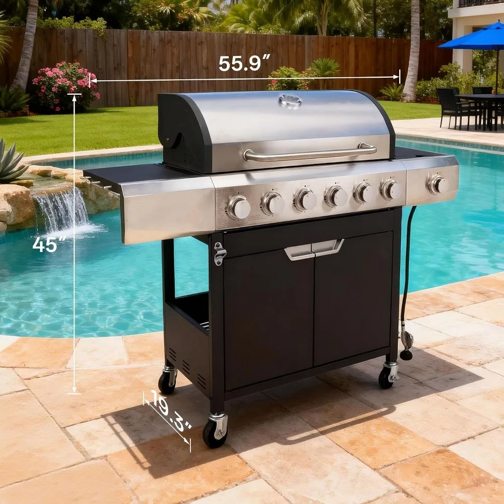 Upgraded 68,500 BTU 6-Burner Propane Gas Grill with Side Burner | Stainless Steel Outdoor BBQ Grill with Porcelain, Customized
Upgraded 68,500 BTU 6-Burner Propane Gas Grill with Side Burner | Stainless Steel Outdoor BBQ Grill with Porcelain, Customized
