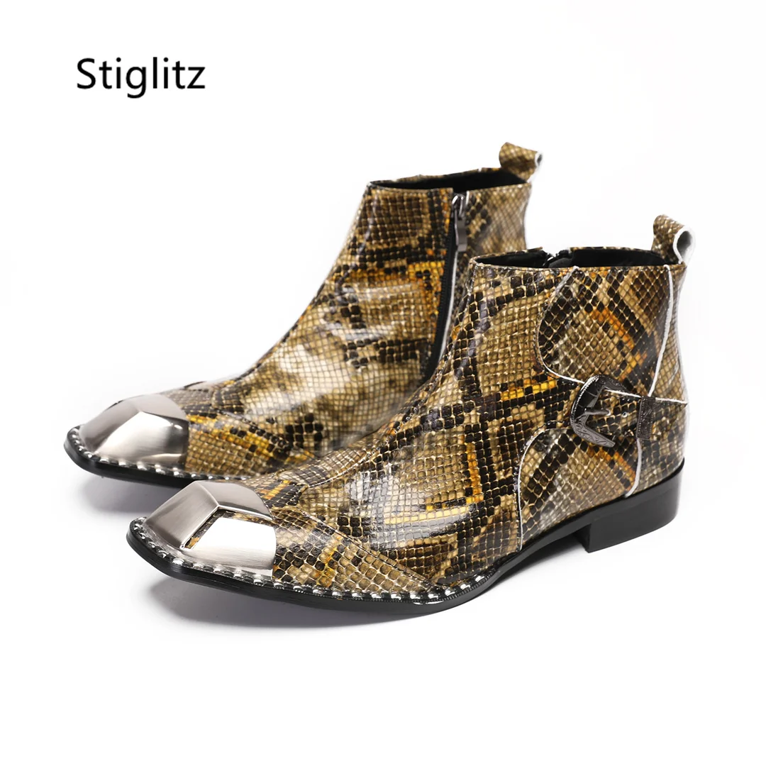 Gold Black Square Toe Ankle Boots for Men Genuine Leather Men's Boots Belt Buckle Metal Decor Banquet Business Dress Shoes
Gold Black Square Toe Ankle Boots for Men Genuine Leather Men's Boots Belt Buckle Metal Decor Banquet Business Dress Shoes