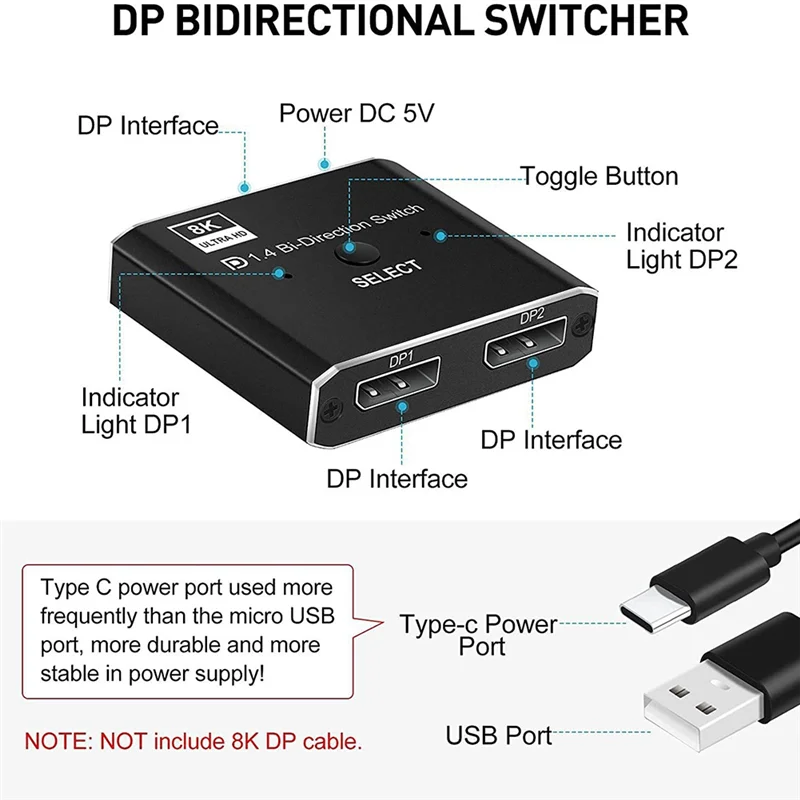 SOFT-8K Displayport Switch 2 In 1 Out/ 1 In 2 Out Display Port DP Switch Supports 8K30hz 4K120hz For PC Monitor Laptop Etc
SOFT-8K Displayport Switch 2 In 1 Out/ 1 In 2 Out Display Port DP Switch Supports 8K30hz 4K120hz For PC Monitor Laptop Etc