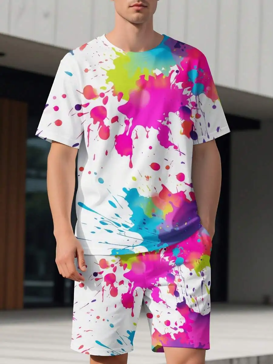 Colorful Paint Splatter Print Mens T-Shirt And Shorts Set Casual Summer Outfit
Colorful Paint Splatter Print Mens T-Shirt And Shorts Set Casual Summer Outfit
