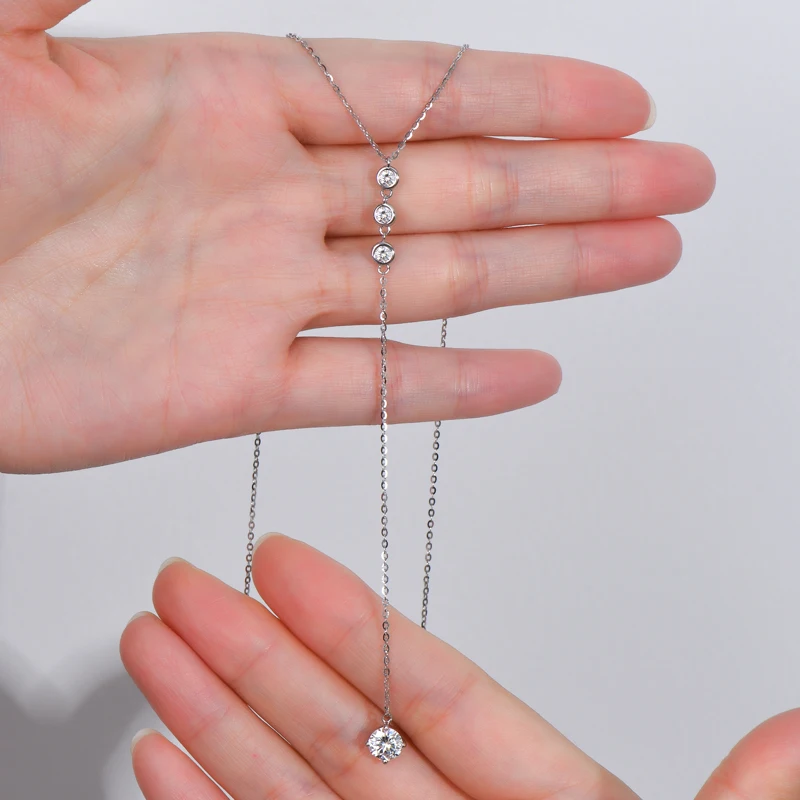 Anziw D1.30CT D Color Moissanite Y Shape Pendant Necklaces For Women 925 Silver Fashion Long Chain Pendant 6.5mm&3mm Lab Diamond 
Anziw D1.30CT D Color Moissanite Y Shape Pendant Necklaces For Women 925 Silver Fashion Long Chain Pendant 6.5mm&3mm Lab Diamond