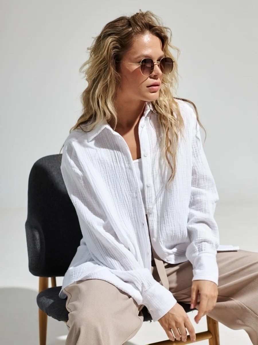 Women Blouse Long Sleeve Shirts Autumn 100% Cotton Loose Tops Lady Crepe Blouses Oversized Shirts 8 Colours Hemd Shirt S01
Women Blouse Long Sleeve Shirts Autumn 100% Cotton Loose Tops Lady Crepe Blouses Oversized Shirts 8 Colours Hemd Shirt S01