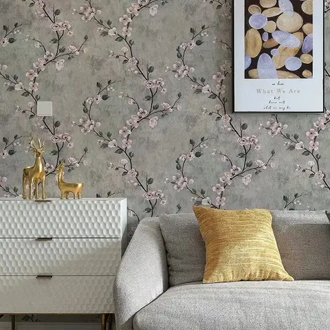 Floral Wallpaper Peel and Stick Wallpaper Grey Flower Self Adhesive Wall Stickers Removable Contact Paper Living Room Home Decor