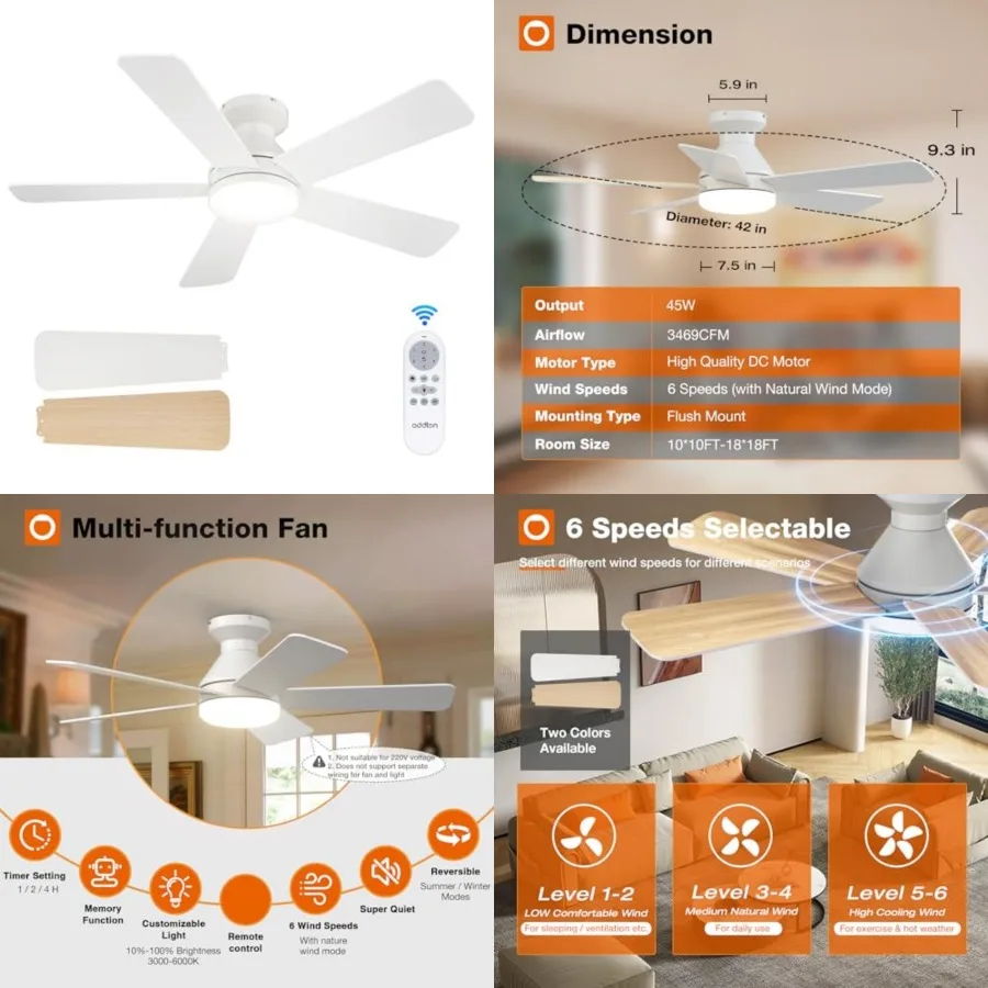 Ceilg Fans with Lights, Low Profile Ceiling Fan with Light And Remote Control, Flush Mount, Reversible, 3CCT, Dimmable, Quiet,
Ceilg Fans with Lights, Low Profile Ceiling Fan with Light And Remote Control, Flush Mount, Reversible, 3CCT, Dimmable, Quiet,